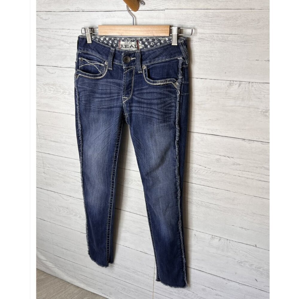 Ariat Jeans Womens Size 27R Real Denim Mid Rise Side Seam Fray Stretch - Picture 4 of 16